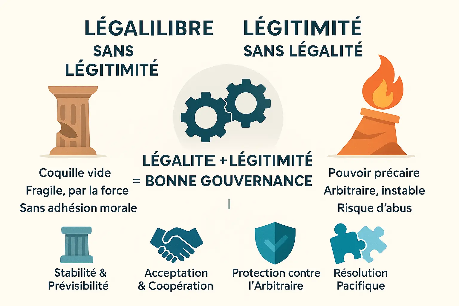 Illustration montrant l'équilibre entre légalité et légitimité dans la gouvernance