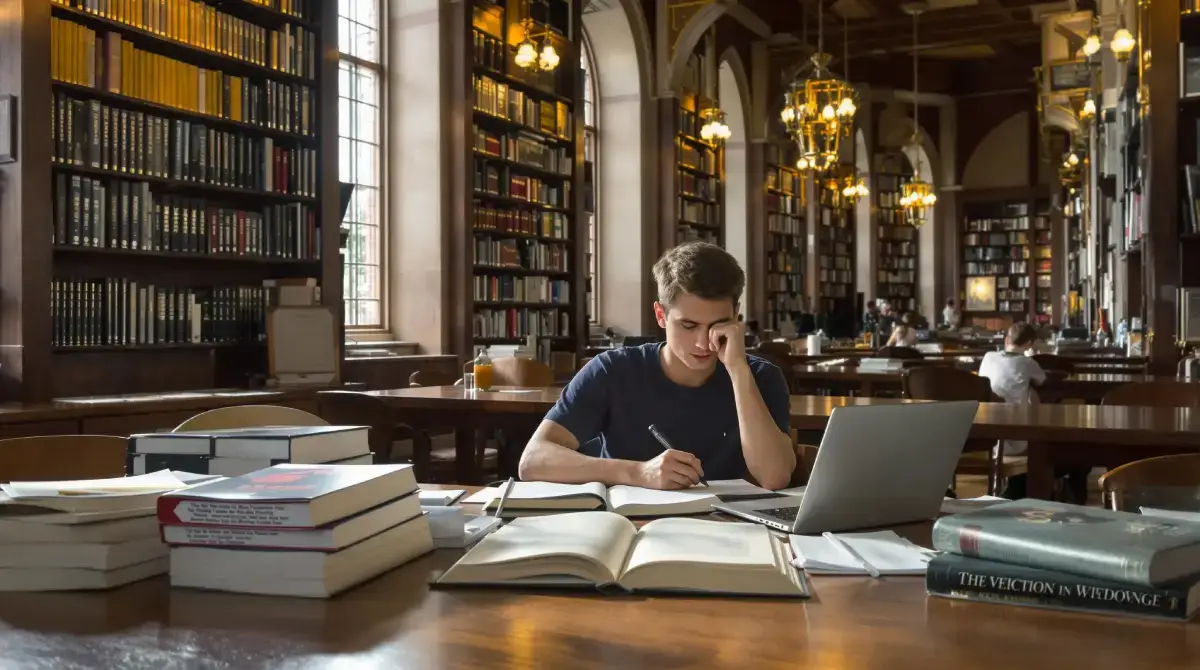 Élève qui travaille dans une bibliothèque